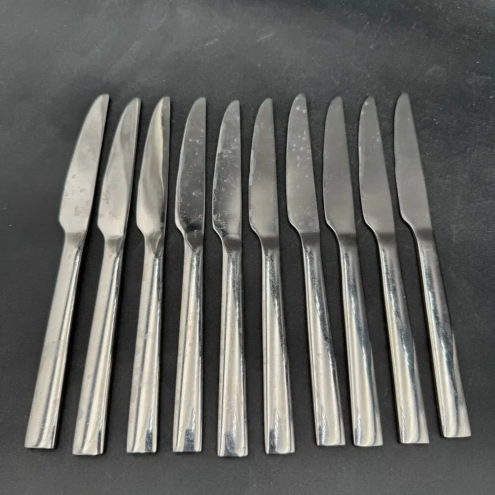 Set/10 Vtg Dinner Knives Sleekline Serrated Solid Stainless Steel MCM Monoblock